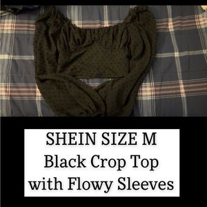 Shein Balloon sleeve black crop top